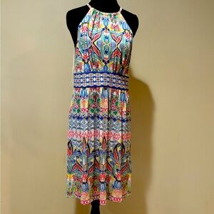 NWT London Times Vibrant Multicolor Halter Midi Dress